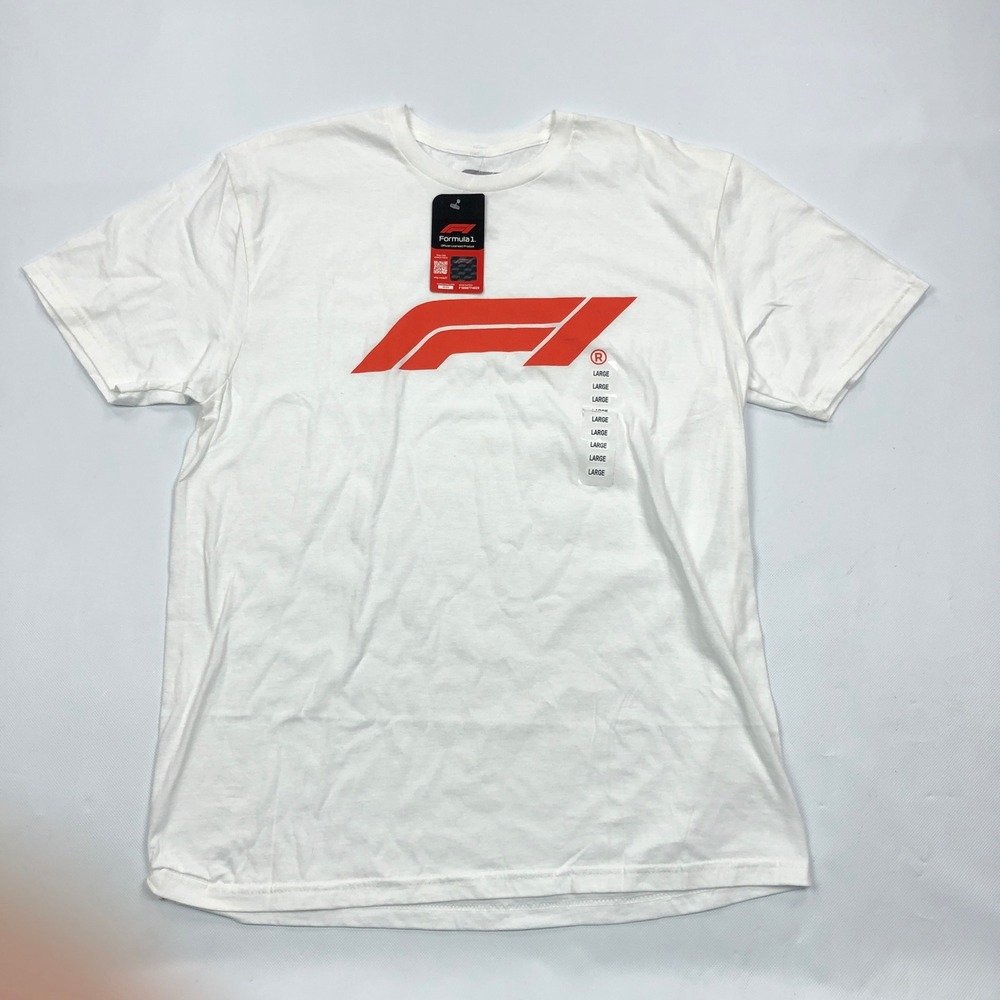 Formula 1 F1 Racing Graphic T-Shirt Mens Large White Red Logo Hybrid Apparel NEW